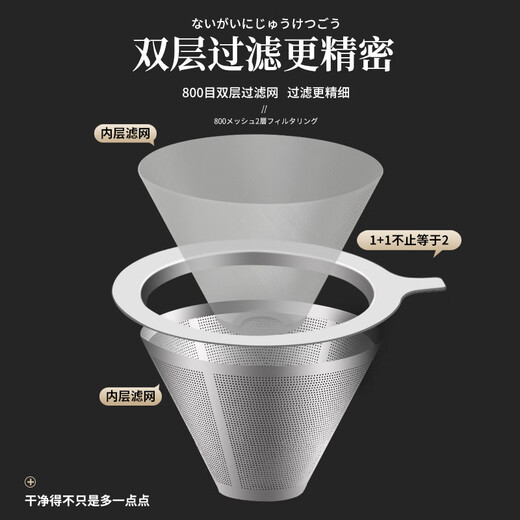 Mongdio coffee filter ultra-fine encrypted stainless steel hand-brewed coffee filter cup filter-free coffee powder funnel 800 mesh