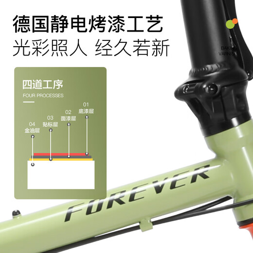 FOREVER (FOREVER) Folding Bicycle for Men and Women 16-inch Ultra-Light Folding Bicycle 7-speed Disc Brake Adult Urban Leisure Bicycle 7-speed Aluminum Frame 16-Inch-Youth Green