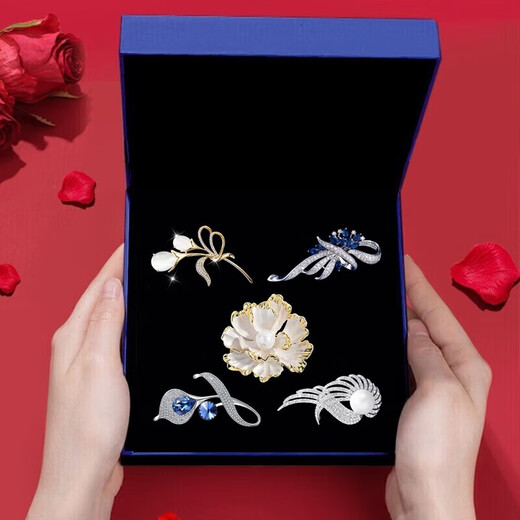 Dawn color flower brooch, weekly gift box, high-end corsage, suit pin, accessories, high-end birthday gift, practical style, five brooch set H122