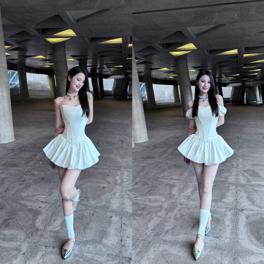 BeTTER ME White mid-length sexy three-dimensional fishbone corset tube top slim fit off-shoulder top short-sleeved waist reference waist slimmer XS _ waist around 60