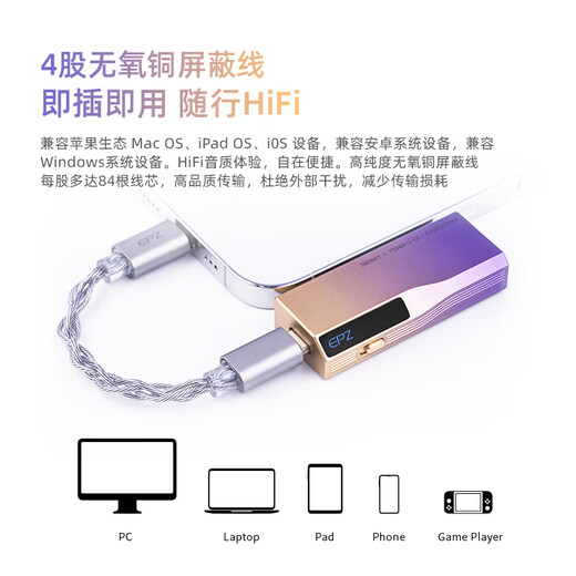 EPZTP55 first release back clip flagship portable audio power amplifier decoding headphone amplifier HIFI small tail 3.5/4.4 amplifier decoder game sound card universal Rizhao Purple 10-band tuning TYPE-C direct plug version