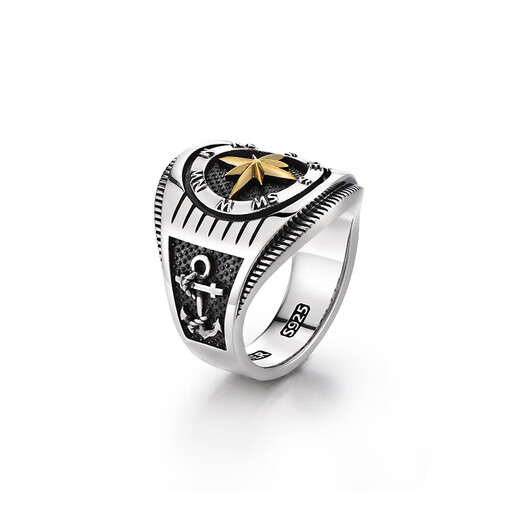 IDEAGEMER original design 925 silver compass ring for men, trendy retro ring, domineering single men's personalized retro ring, other numbers can be ordered for customization - 20 days for pre-sale