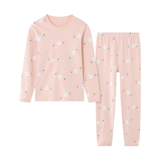 红豆儿童纯棉内衣套装男女童秋衣秋裤睡衣棉毛衫套装M1020肉粉140