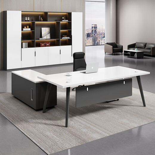Lelike desk simple modern manager desk office desk and chair combination light luxury design lacquered boss desk president desk 160CM*80CM single table + side cabinet