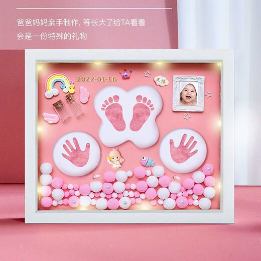 Full Moon Commemorative Hand and Foot Print Mud Photo Frame Lanugo Hair Umbilical Cord Newborn Baby 100 Days Hand and Foot Print Baby One-Year-Old Gift Welfare Style 12 Inch Angel Wings Blue Style A