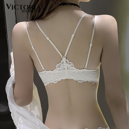 VICTORIA HARBOUR Victoria Harbor Front Button Bra Feminine Beautiful Back Lace Small Breast Gathering Anti-Sagging Bra Set White Set 75A