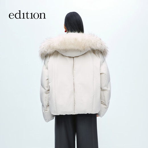 Edition down jacket women's raccoon fur collar hooded short light warm goose down jacket sand shell color M 165 The size is a bit large, it is recommended to order one size smaller