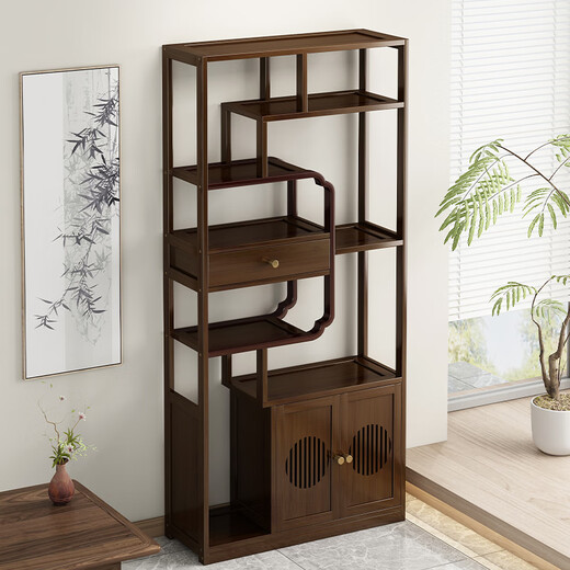 Sizhuge new Chinese style living room floor-standing ancient shelf Duobaoge tea tea room storage rack tea cabinet tea set display shelf combination style-3 piece set