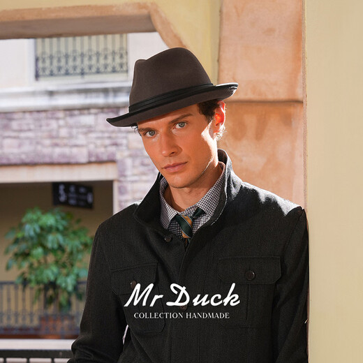 Mr DUCK25 new winter product, Australian superfine wool hat, men's high-end foldable British jazz hat, sheepskin hat strap, retro brown coffee (100% wool)-MW56261 S (suitable for 52-55cm head circumference, small head circumference)