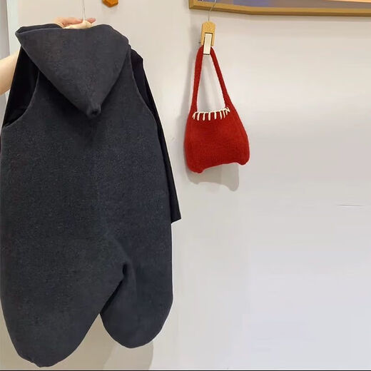 Children's Korean style hooded woolen overalls for boys and girls 2024 autumn and winter fashionable woolen overalls and stylish pants overalls + bottoming shirt (suit) 90 cm recommended height 86-95cm
