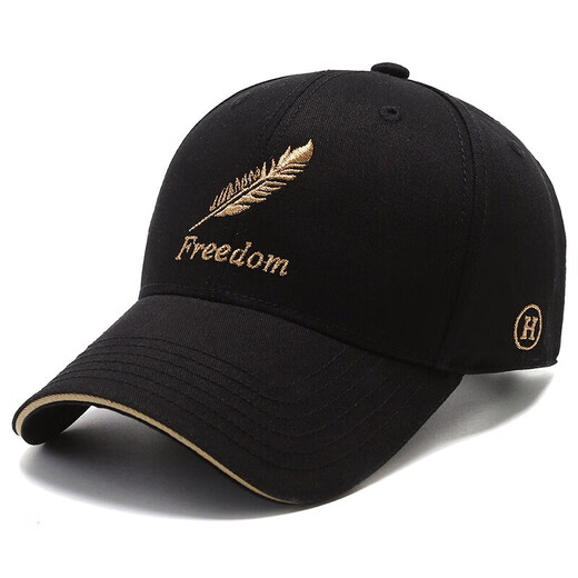 Gu Jianmu hat men and women four seasons new peaked cap Korean style trendy outdoor leisure fashion feather embroidery versatile baseball cap feather style black