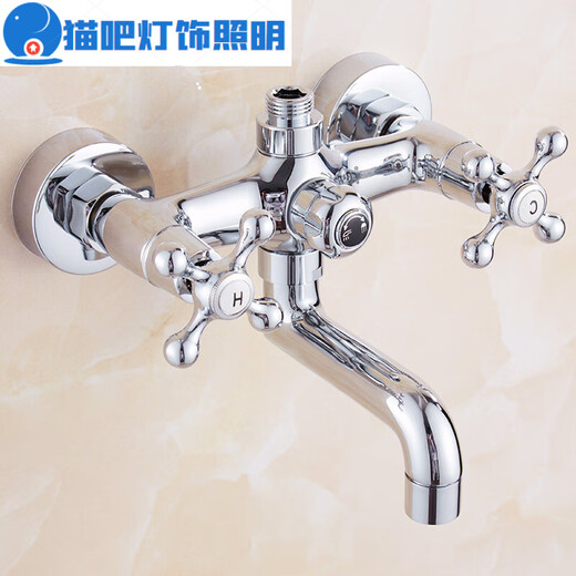 All-copper double-handle double-control bathtub faucet hot and cold shower faucet bathroom concealed bath triple mixing valve switch shower switch new top-connected hose to drain water