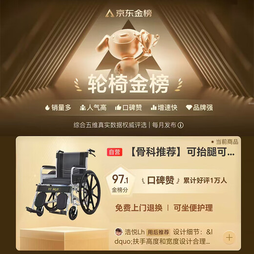 Yihui (YIHUI) wheelchair for the elderly, special for traveling, lightweight folding toilet, young people with fractures, can lift their legs and can urinate YH00