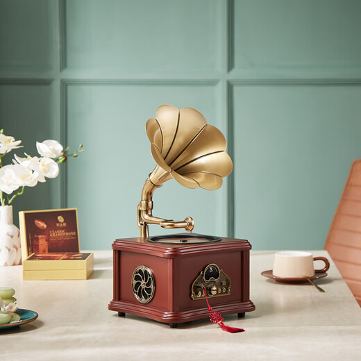 Canna retro mini CD gramophone European bluetooth hifi speaker old antique home CD player living room ornaments simulation vinyl record player D99 birthday gift D99PRO version walnut color + charge and plug dual-use + (10 CD discs)