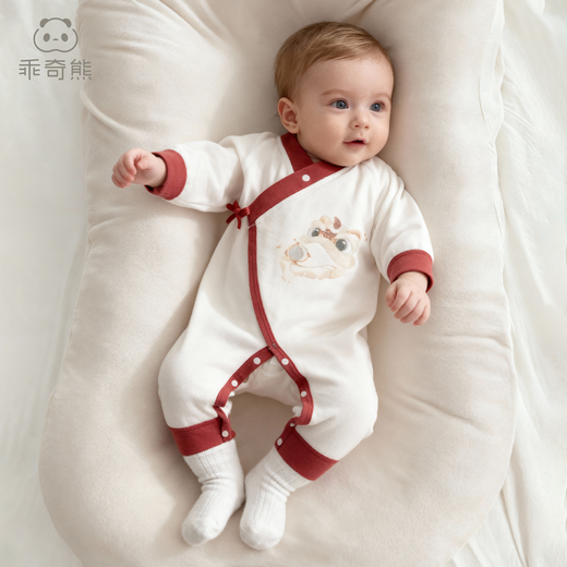 Guiqi Bear male and female baby pure cotton jumpsuit spring and autumn full month one year old baby clothes infant home pajamas cute crawling clothes