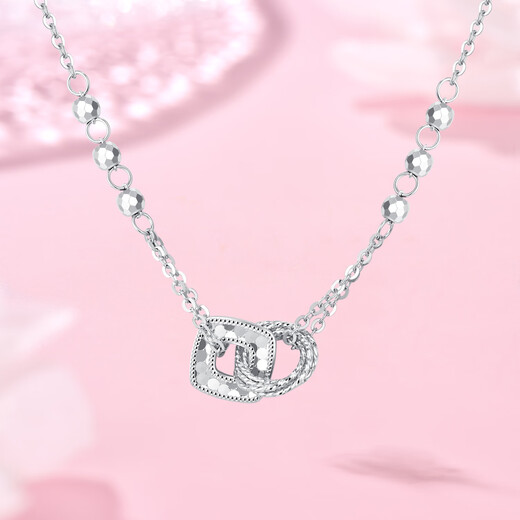 Jinzhifu inheritance platinum chain set for women, fish scale double ring PT950 interlocking platinum pendant necklace as a birthday gift for girlfriend, fish scale double ring set chain, about 5.5 grams