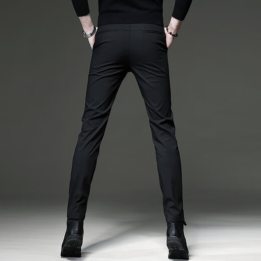 Jeep Spirit Casual Hosen für den Frühlings- und Sommer-High-End-Geschäft für Männer, schlanke elastische kleine Füße Schwarze Hosen Vielseitige Hosen 639 Black 31