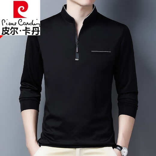 
Pierre cardin high-end pure cotton long-sleeved T-shirt for men's new zippered stand collar middle-aged and young large size knitted comfortable polo. Shirt trendy long sleeves 6625 rose red thin model M 165 suggestion 120 Jin [Jin equals 0.5 kg]