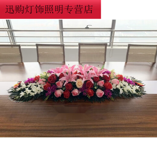 French rose silk flower simulation table flower conference business long table office fake flower desktop dining table flower arrangement decoration 90 cm