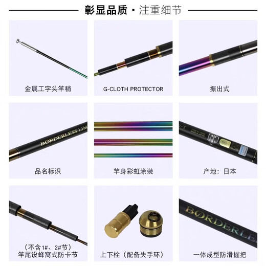 SHIMANO Shimano's new Japanese fishing rod imported from Taiwan, ultra-light and hard outdoor black pit carbon fiber comprehensive fishing rod 3.6m rainbow version-37 partial 28 tone