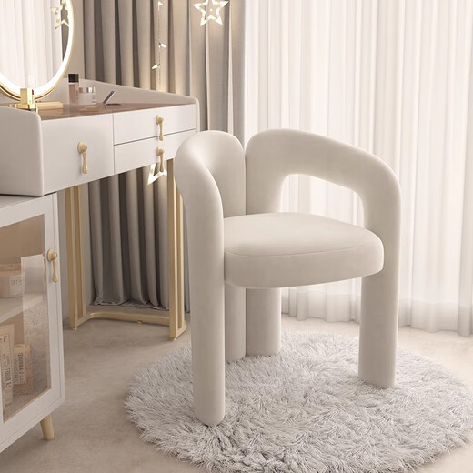 Yiyan Cream Style Nordic Internet Celebrity Makeup Chair Designer Live Broadcast Modern Simple Bedroom Home Light Luxurious Dressing Table Stool and Chair Off-White Velvet 90% Customers Choose