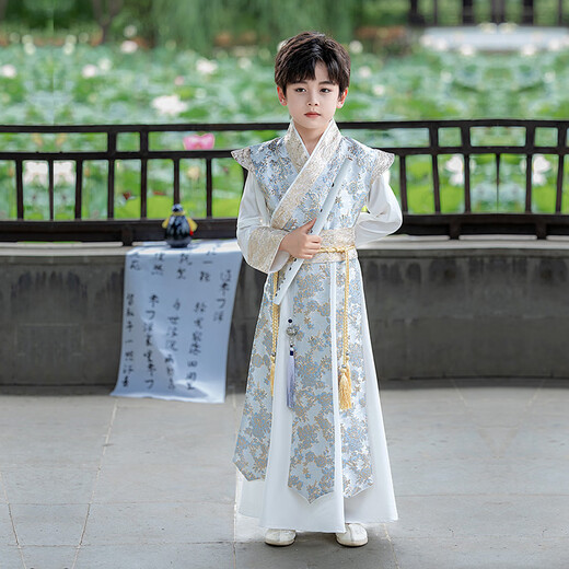 九能男童汉服秋季新款儿童古风少爷高品质侠客小王爷国学表演出服 江秋织金 110 适合100-110/13-17KG