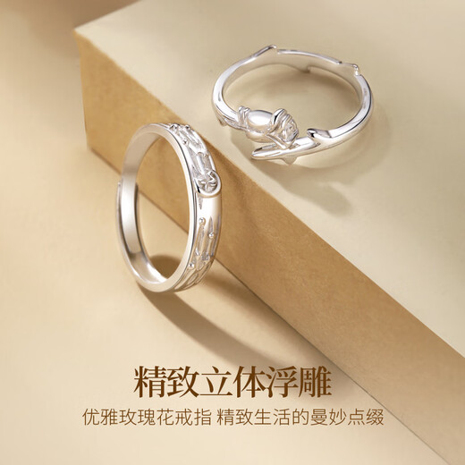 Dirholl Little Prince and Rose Platinum Ring PT950 Platinum Couple Proposal Ring 520 Valentine's Day Gift for Girlfriend Light Luxury Style - Little Prince and Rose Pair of Rings - No Engraving