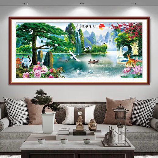 Dincmei Dingchuangmei Living Room Sofa Background Wall Decoration Painting Self-adhesive Wall Sticker Landscape Painting 3D Three-dimensional Home and Everything Happens Wallpaper Mural 20. Flowing water makes money Width 256cm-Height 122cm