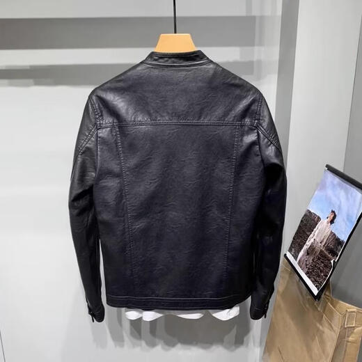 Autumn and winter 2024 new casual stand collar short leather jacket slim simple Korean style PU classic jacket men's jacket black 2XL 2XL 130-145Jin Jin equals 0.5 kg