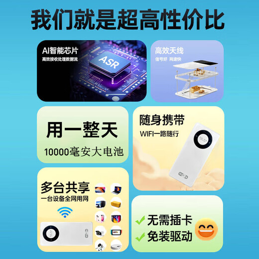 Doufu 2025 new portable wifi6 power bank + Internet access, ultra-high-speed wireless mobile network card, home router WiFi6 high-end version FPC antenna + 14 channels, free 1500G / power bank + Internet access / support free replacement when placing an order