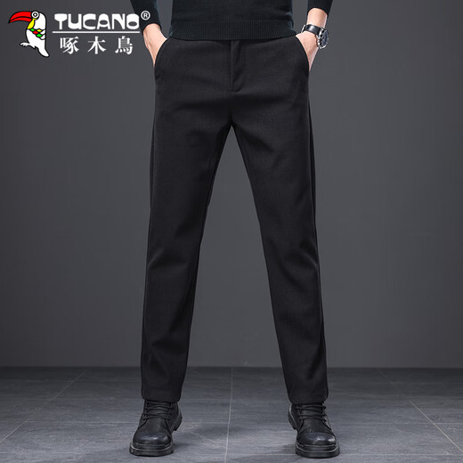 Woodpecker (TUCANO) Casual Pants Men's Autumn and Winter Pants Men's Loose Straight Business Woolen Trendy Versatile Commuting Pants Black 33