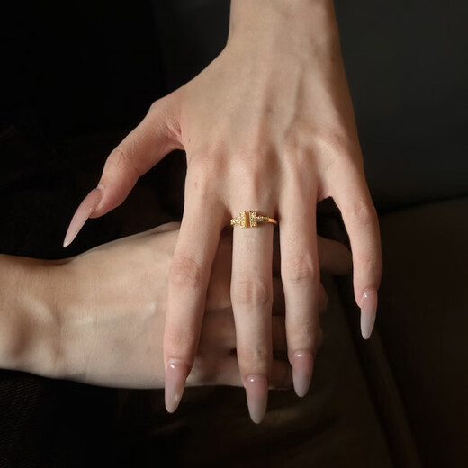 Zhou Dalong Double T Moissanite Gold Ring 999 Pure Gold Ring Women's Ring T Ring Small Weight Jewelry Birthday Gift 19# Net Gold Weight Approximately 1.5 Grams Refund More