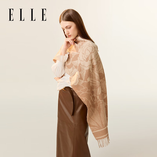 ELLE gift box 100% sheep wool scarf women's autumn and winter gift warm fashion jacquard scarf shawl
