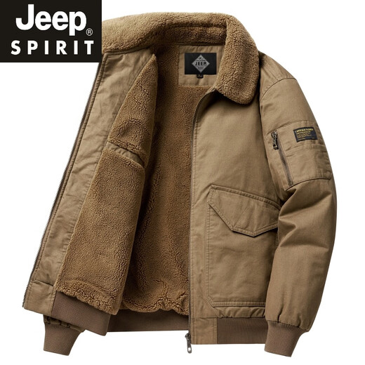 JEEP SPIRIT velvet thickened jacket men's winter new middle-aged and elderly dad's cotton coat lamb velvet casual sports jacket new product black 3XL