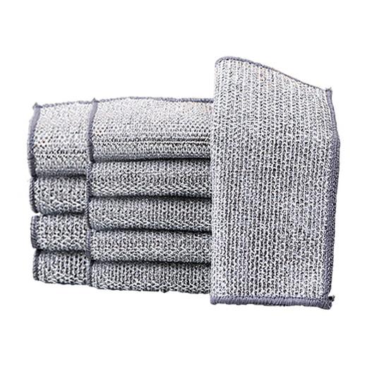 Silver wire rag dishwashing cloth upgraded silver wire double-sided mesh cloth is not easy to get oily and does not shed lint, kitchen decontamination artifact Link 14 Double-layer silver wire rags 5 pieces