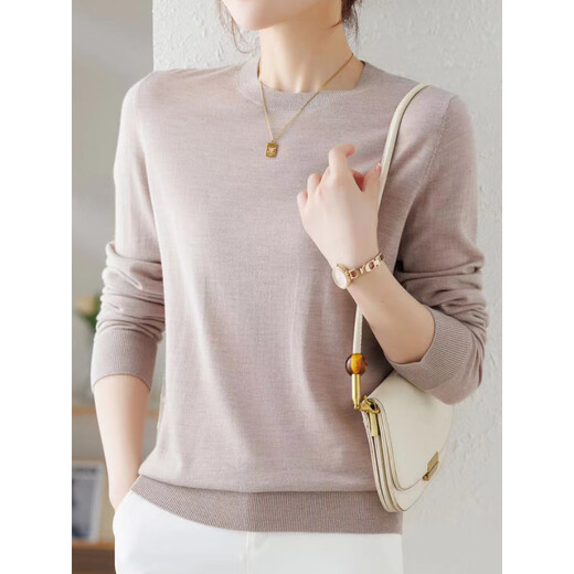 EMZ Ordos Superfine 100 Pure Wool Sweater Women's Round Neck Thin Pullover Sweater with Knitted Black Round Neck Machine Washable Wool Sweater 2XL Suitable for Weight 130-140Jin Jin is equal to 0.5 kg