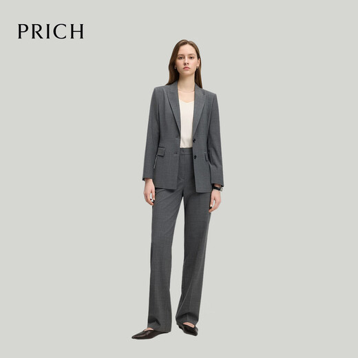 PRICH Sheep Wool Temperament Lapel Business Suit Spring Commuting Jacket Women 16 Light Gray Suit XS (155)