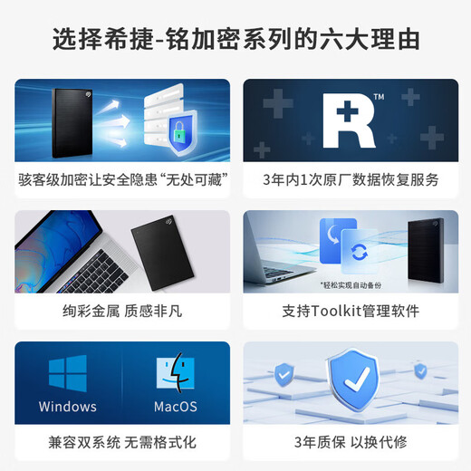 希捷（SEAGATE）移动硬盘 5TB 加密 USB3.0高速 希捷铭2.5英寸 灰 便携大容量机械硬盘  保护隐私 数据恢复服务