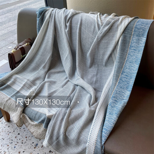 
Cotton and linen scarf for women spring and summer thin fashion large square scarf air-conditioned room shawl scarf neck scarf for women outside wear trendy gray blue plaid 130x130cm