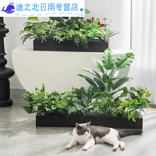 仿真绿植套装仿真花隔断植物装饰摆件花槽龟背叶花箱假花造景 e3895x20cm五彩斑斓