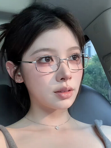 简浪 JEORLIOR日系银色方框平光眼镜女高智姐时髦装饰金属眼镜架小脸防蓝光近视 银色框 0度防蓝光【镜盒镜布】