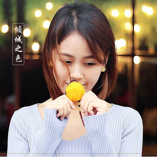 Buhesyt Baltic Sea natural amber beeswax chicken oil yellow peony rose pendant women's long sweater chain with certificate peony style