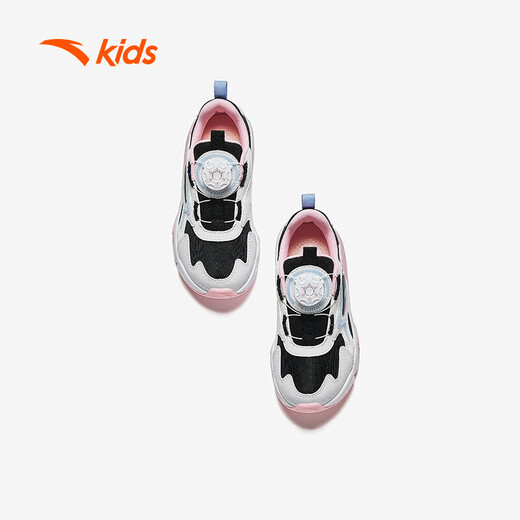 Zapatillas para niñas de anta para niños 2024 botón de mando de cuero de malla de otoño e invierno de otoño e invierno más zapatos de algodón de terciopelo [para niños regulares] negro/blanco/azul/rosa 9904-1 33 tamaños