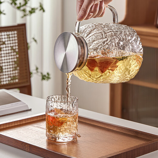 Yagang Light Luxury Glass High Temperature Resistant Household Drinking Water and Tea Cup Set High-Looking Living Room Hospitality Tea Cup Juice Cup Ice Crystal Cup 6 + Cloud Cup Holder + Large Log Tray + Pot