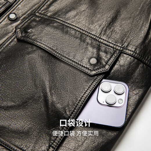 Sundesi cowhide men's fashionable lapel leather jacket 2025 autumn crisp and stylish commuting versatile jacket for men black M 170/88A