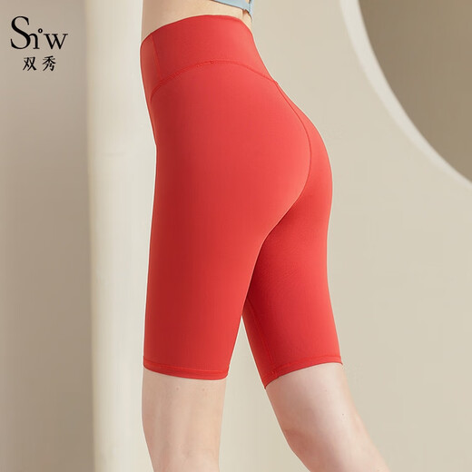 Shuangxiu five-point yoga pants for women, breathable, high-waisted, hip-lifting, tight-fitting outer wear, Pilates slimming fitness shorts, summer thin, classic black M (100-110)