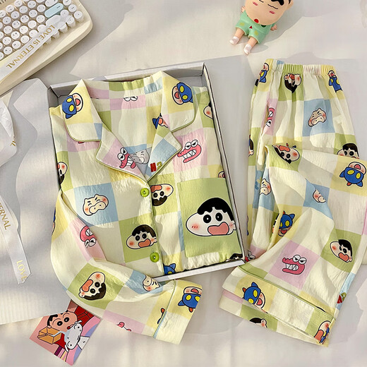 贺杨喻2025新款蜡笔小新卡通日系睡衣女春秋季云朵棉薄款长袖秋冬家居服 11301女款【云朵棉】长袖+长裤 L 女【建议体重100-120斤】