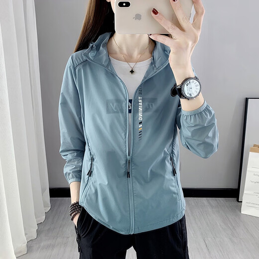 ADHCUCK Summer Sun Protection Clothing Women's Anti-UV Skin Clothing Breathable Jacket Men's Ice Silk Hooded Slim Outdoor Sports Top Women's Electric Silver Top L