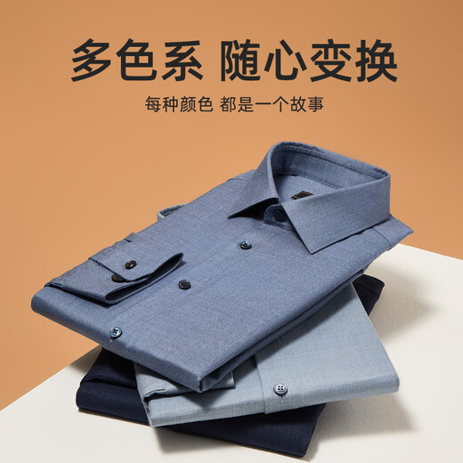 雅戈尔（YOUNGOR）衬衫男士秋冬青年男长袖衬衫羊毛混纺面料可机洗衬衫 藏青色素色VLQW119709FBA 39 （170/88A）