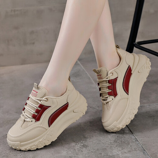 Huilirui 2024 new spring casual sports versatile high-end leather platform dad shoes thick-soled white shoes for women light luxury high-end brand light luxury high-end brand [clear I warehouse I code] black light luxury high-end brand light luxury high-end brand [clear, I warehouse I code] 35